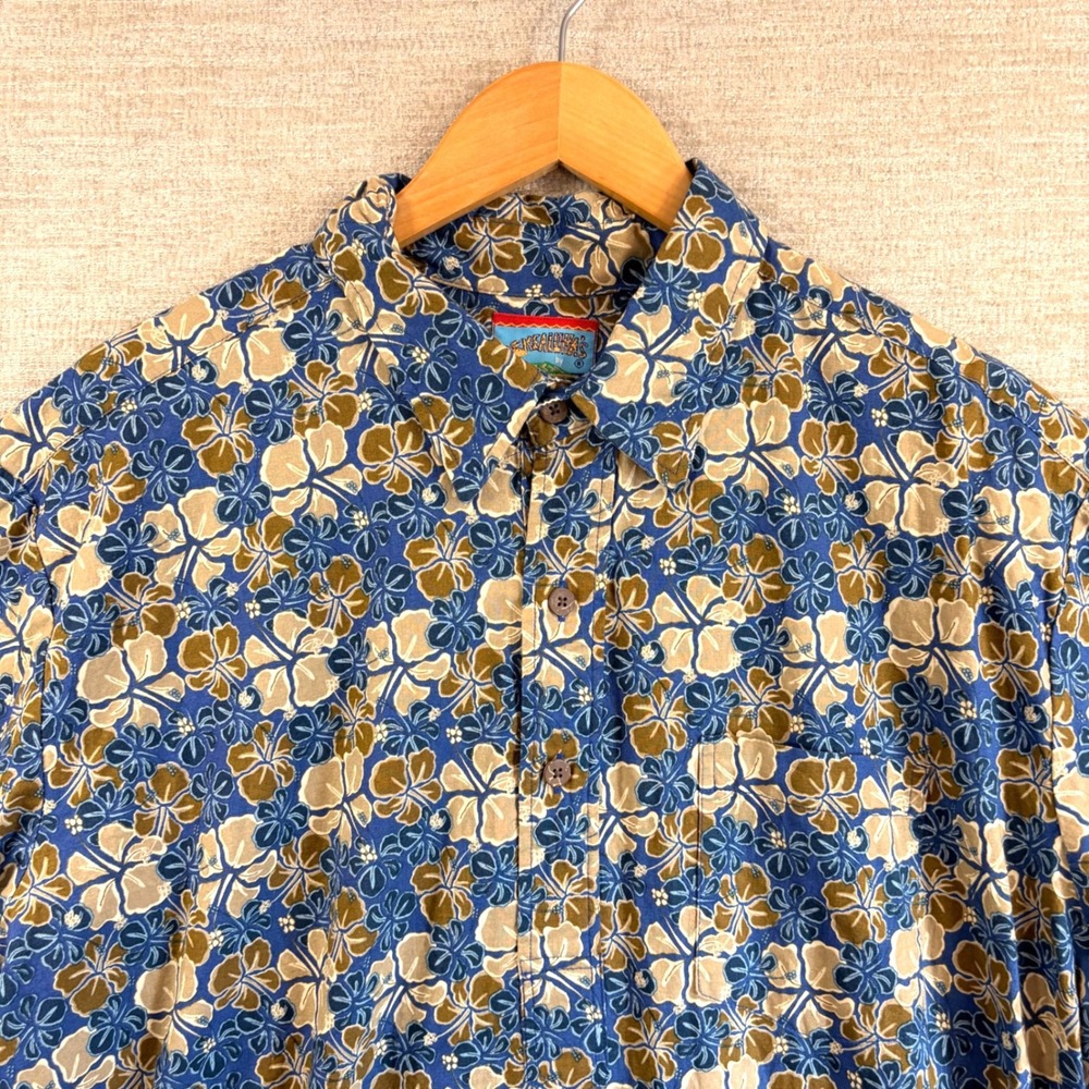 Reyn Spooner Joe Kealoha Mens XL Blue Hibiscus Floral Cotton Aloha Popover Shirt